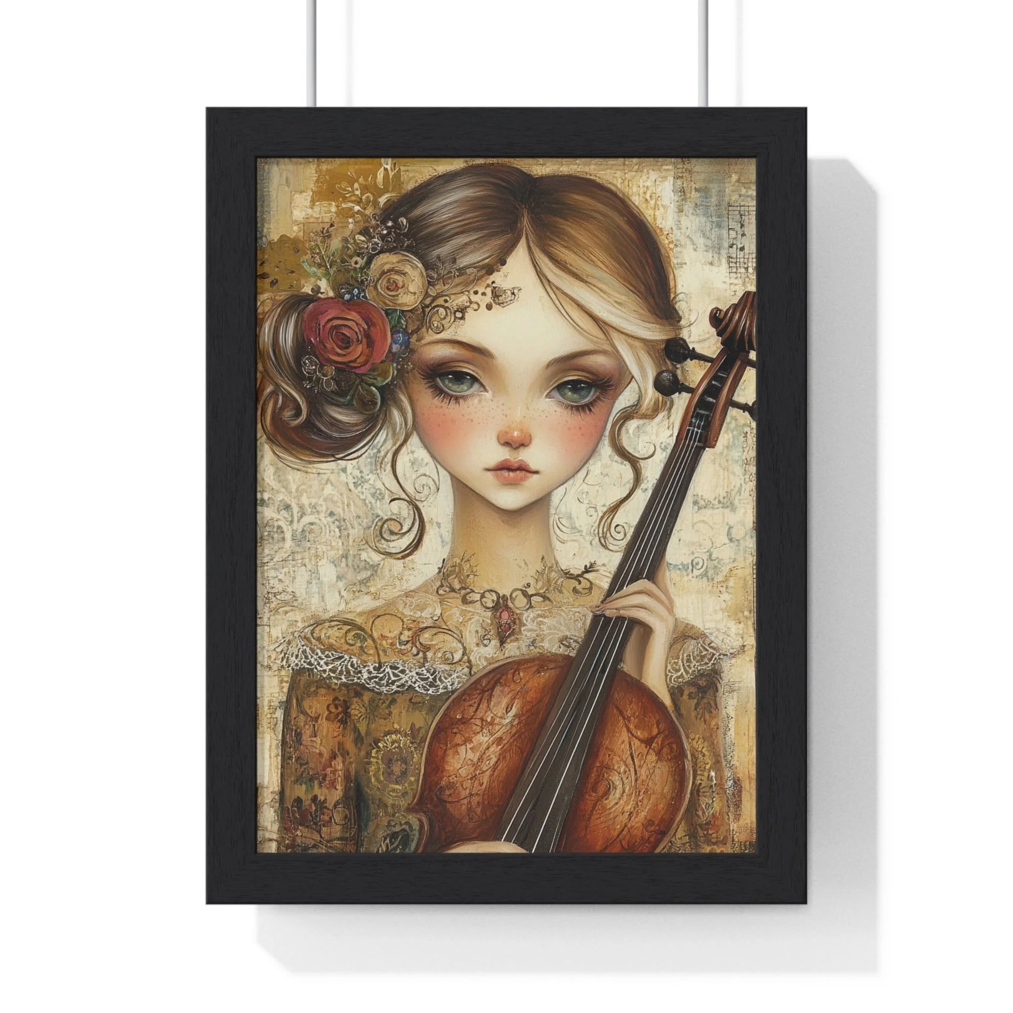 Buy The Best vintage-style cello art print intricate By Artsulli x Color Printify - Young Girl with Violin Framed Art Print - 2025