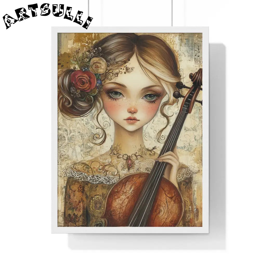 Young Girl with Violin Framed Art Print, Artsulli - Art is Long, Life is Short, Poster, Size, 18″ x 24″, Color, White, , , 19344545703581098802