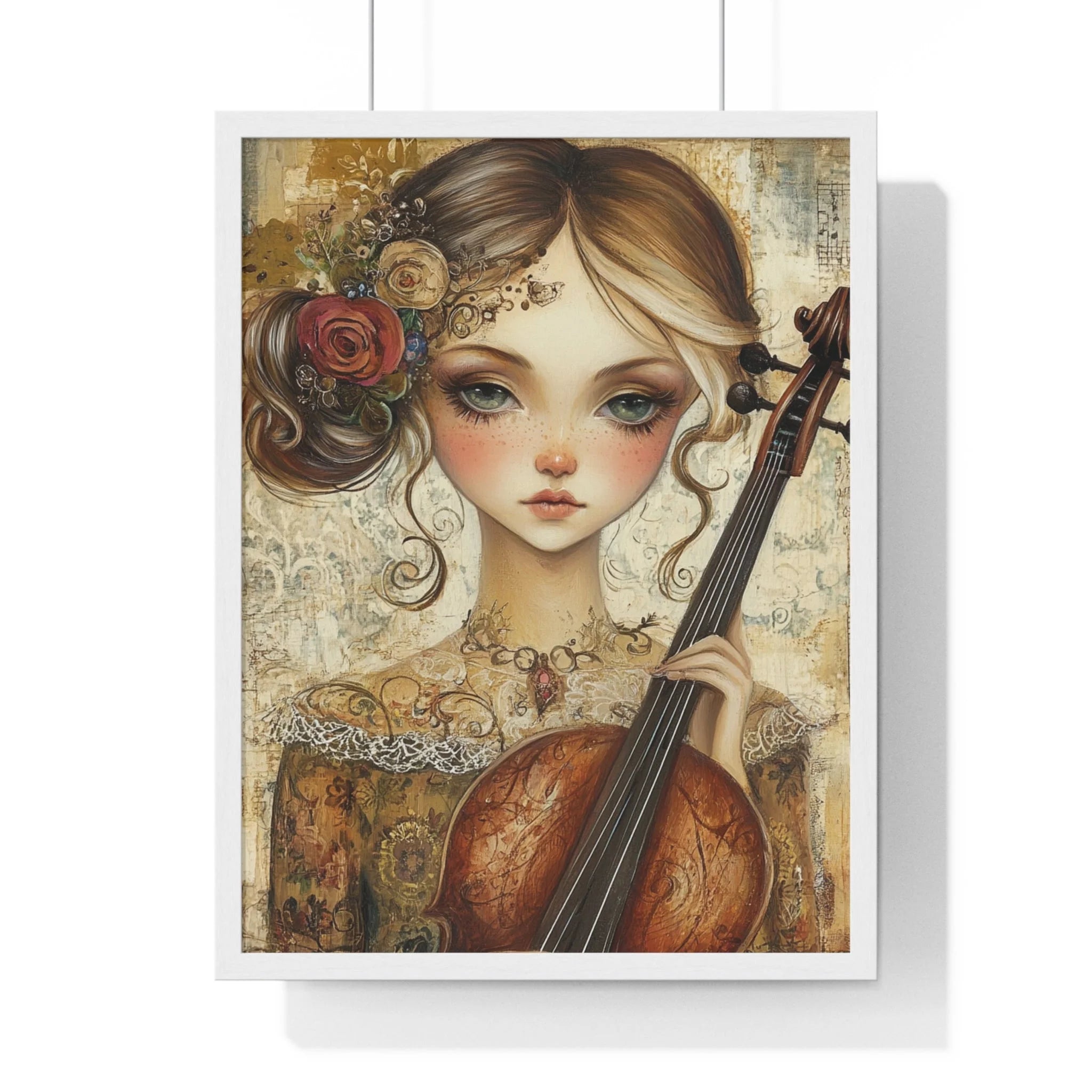 Buy The Best vintage-style cello intricate floral patterns By Artsulli x Color Printify - Young Girl with Violin Framed Art Print - 2025