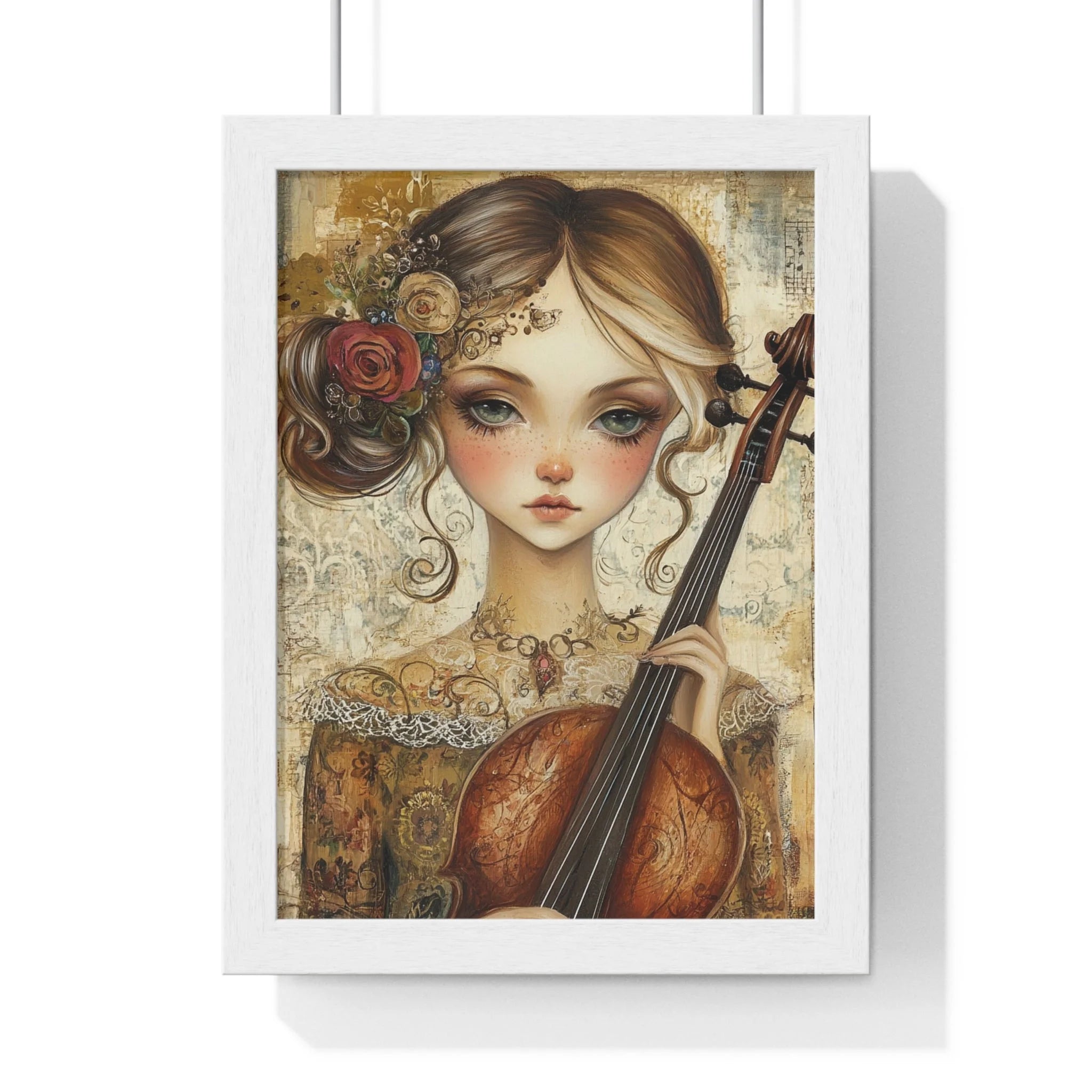 Buy The Best vintage-style cello intricate wood grain By Artsulli x Color Printify - Young Girl with Violin Framed Art Print - 2025