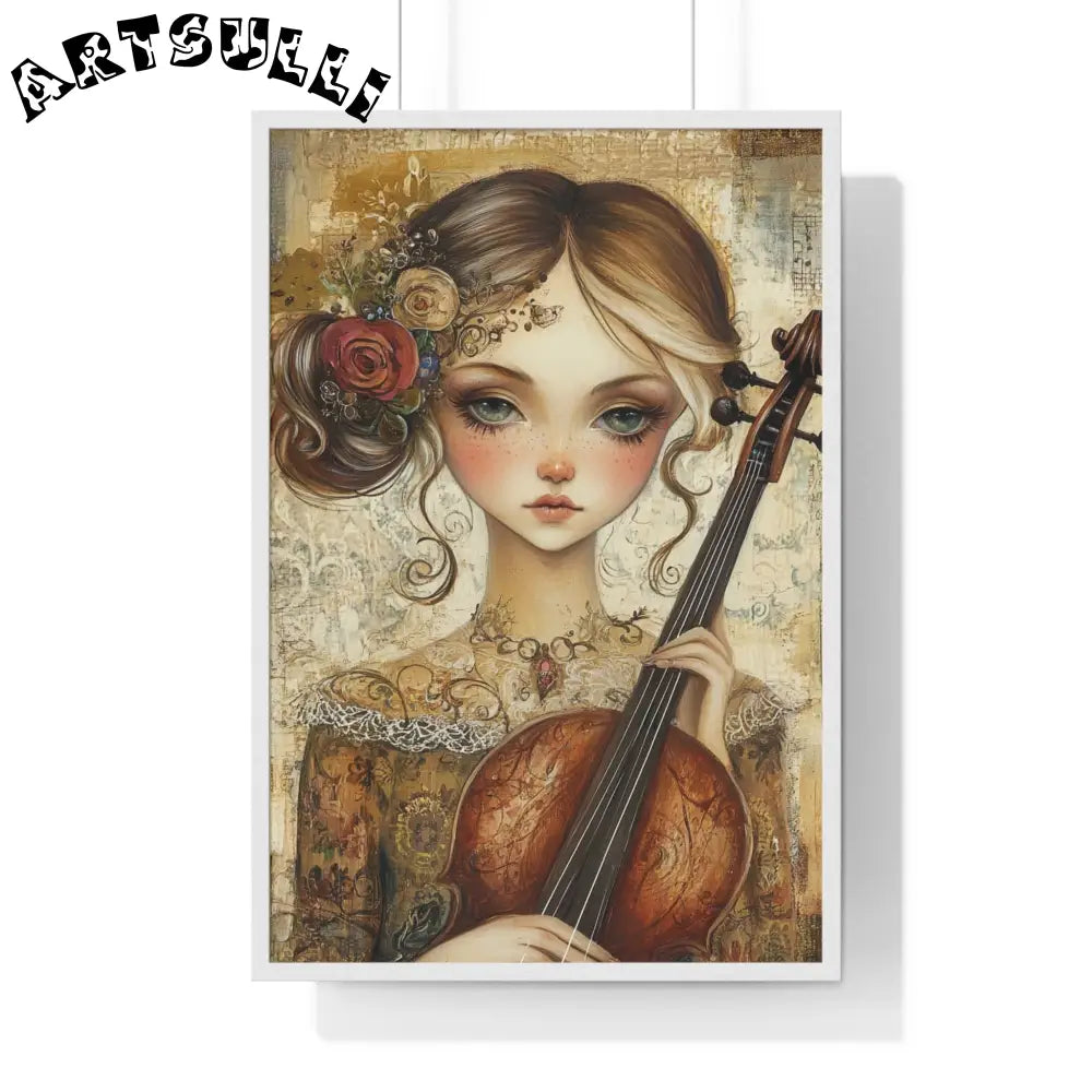 Young Girl with Violin Framed Art Print, Artsulli - Art is Long, Life is Short, Poster, Size, 24″ x 36″, Color, White, , , 15152403552409216338