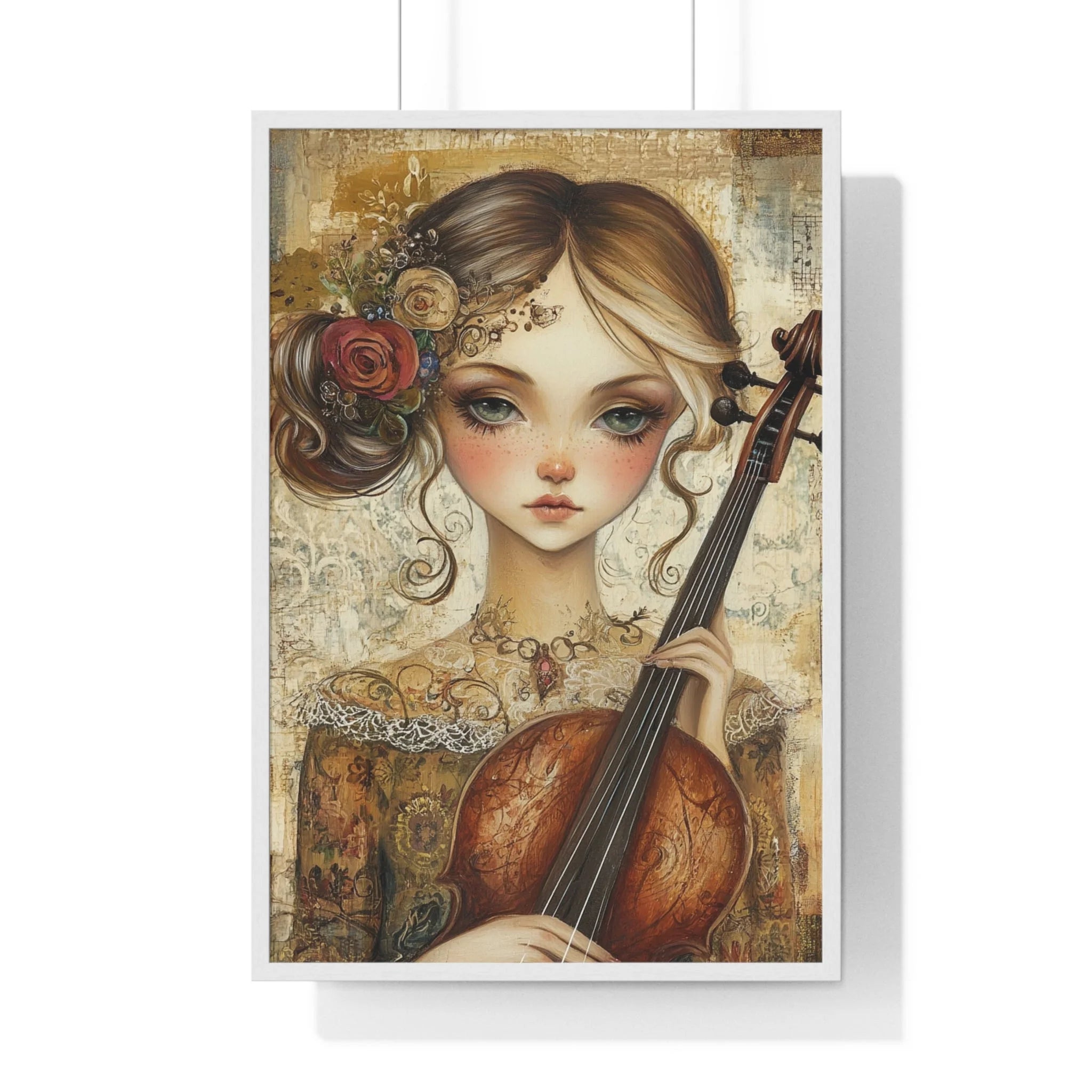 Buy The Best vintage-style violin intricate floral design By Artsulli x Color Printify - Young Girl with Violin Framed Art Print - 2025