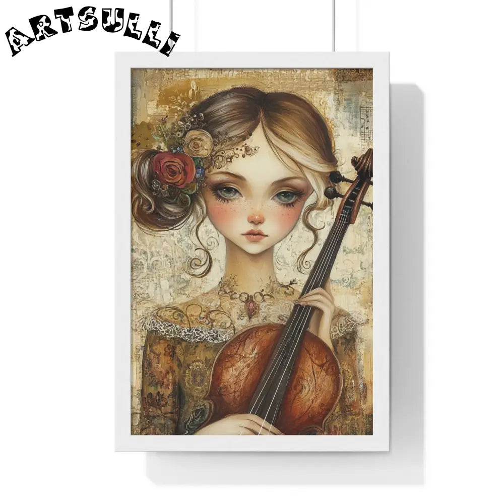 Young Girl with Violin Framed Art Print, Artsulli - Art is Long, Life is Short, Poster, Size, 12″ x 18″, Color, White, , , 22004878570046525468