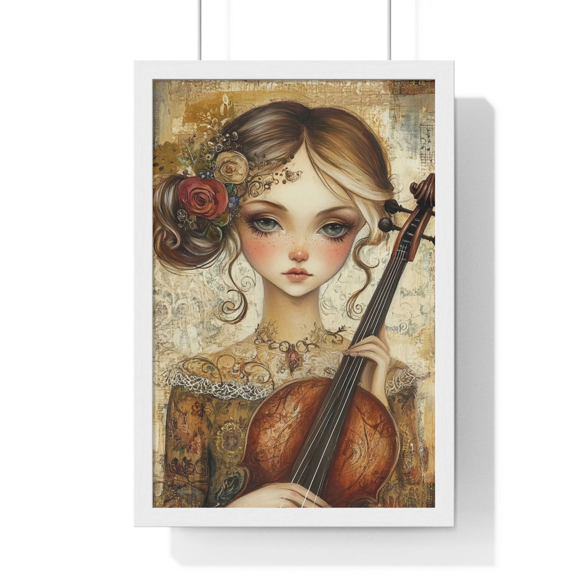 Buy The Best vintage-style violin intricate wood grain By Artsulli x Color Printify - Young Girl with Violin Framed Art Print - 2025