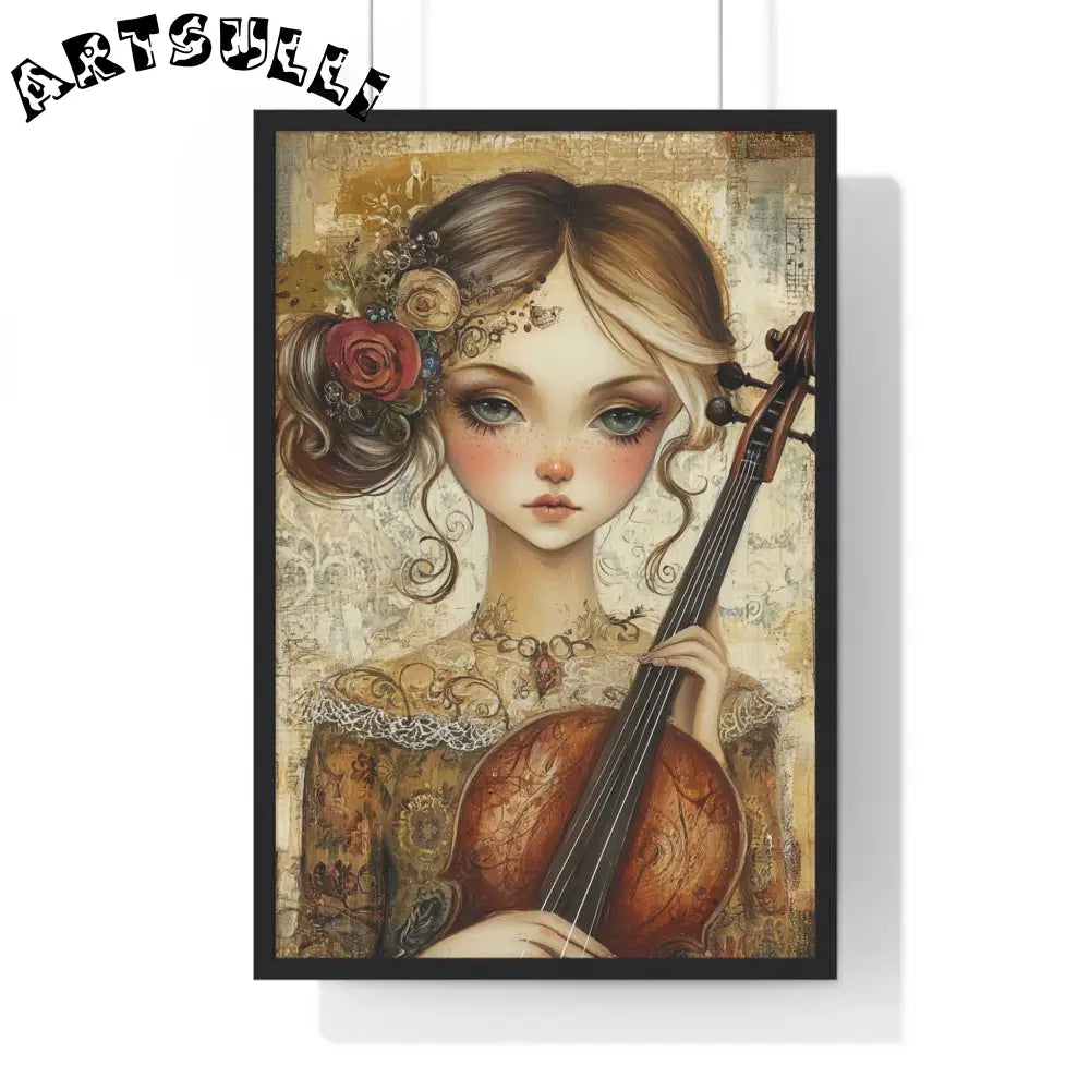 Young Girl with Violin Framed Art Print, Artsulli - Art is Long, Life is Short, Poster, Size, 20" x 30", Color, Black, , , 45261718467445506264