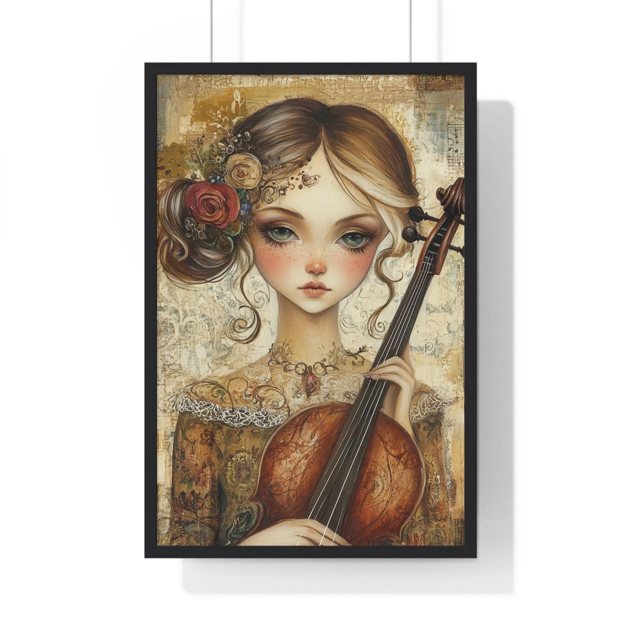 Buy The Best vintage-style cello intricate floral patterns By Artsulli x Color Printify - Young Girl with Violin Framed Art Print - 2025