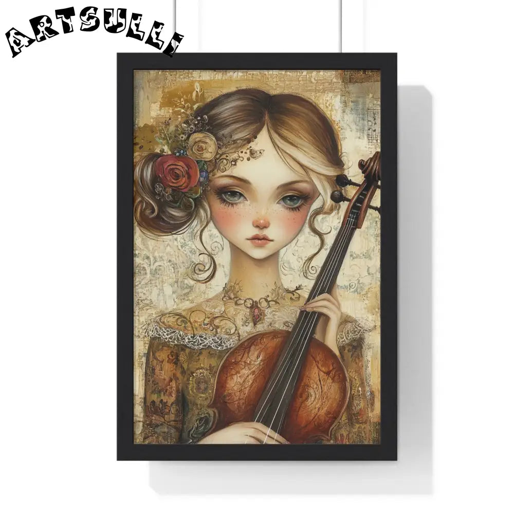Young Girl with Violin Framed Art Print, Artsulli - Art is Long, Life is Short, Poster, Size, 12″ x 18″, Color, Black, , , 31276837436633819351