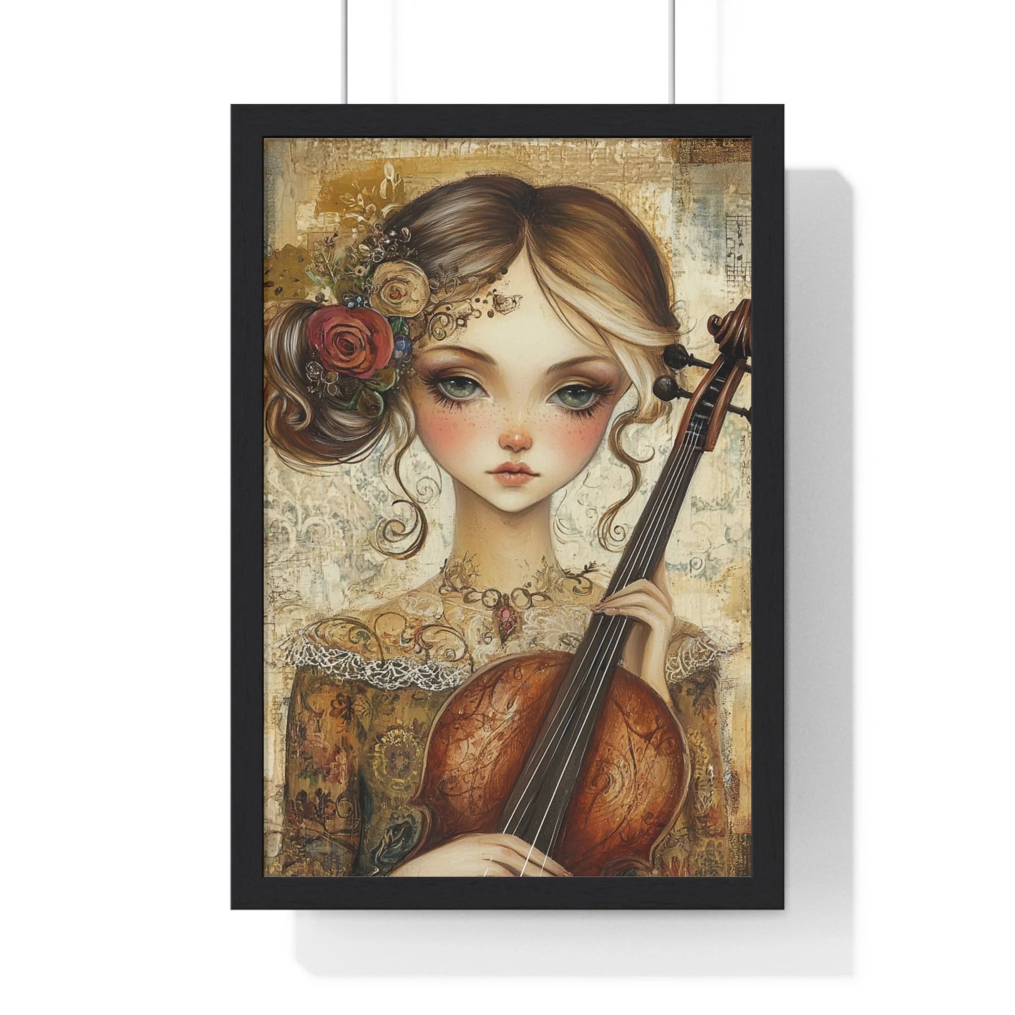 Buy The Best vintage-style cello art print intricate By Artsulli x Color Printify - Young Girl with Violin Framed Art Print - 2025