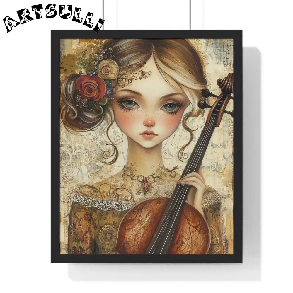 Young Girl with Violin Framed Art Print, Artsulli - Art is Long, Life is Short, Poster, Size, 16" x 20", Color, Black, , , 27440767536644489459