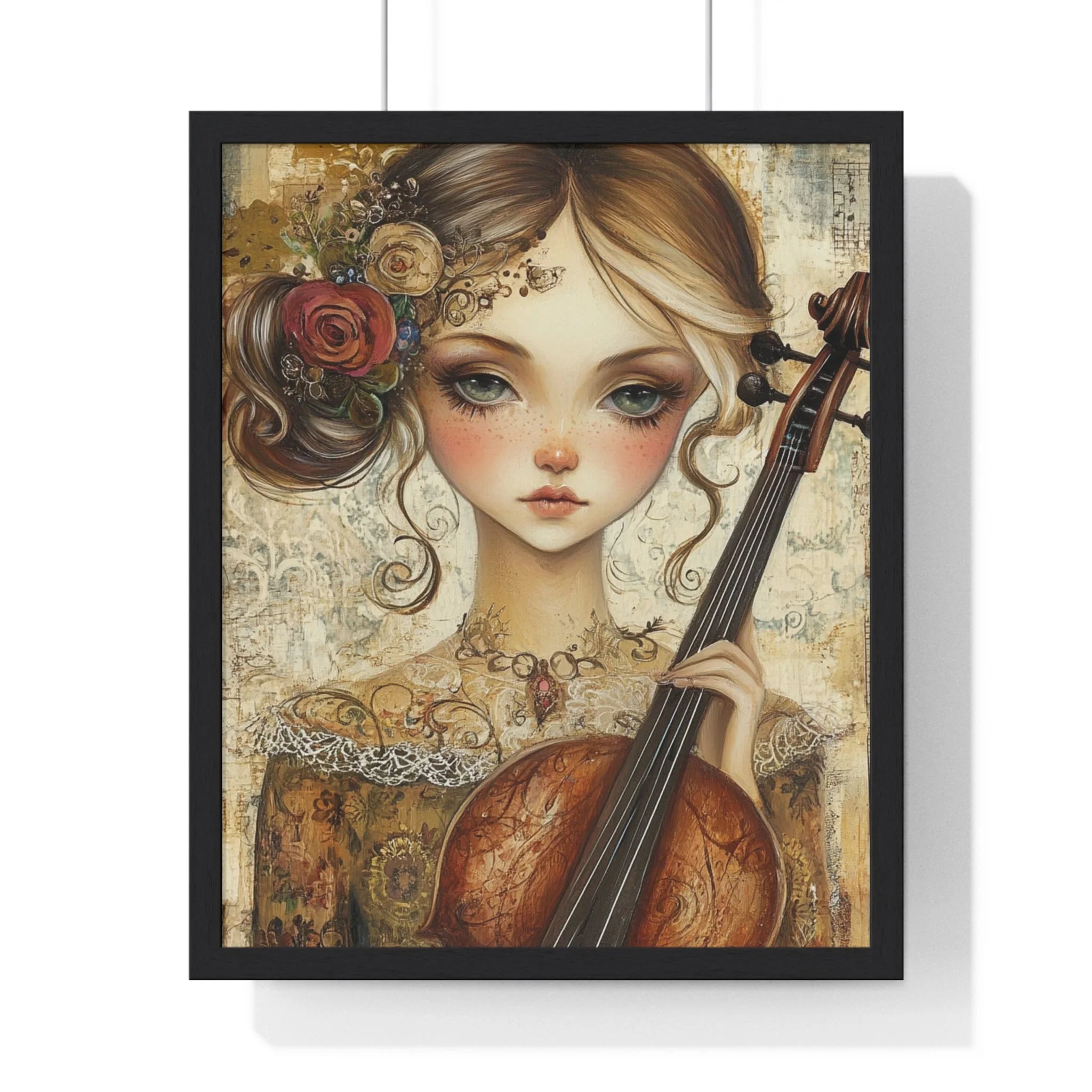 Buy The Best vintage-style cello intricate wood grain By Artsulli x Color Printify - Young Girl with Violin Framed Art Print - 2025