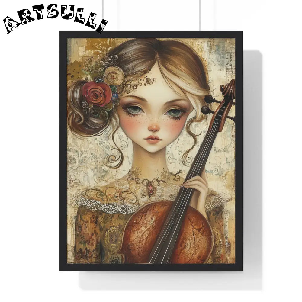 Young Girl with Violin Framed Art Print, Artsulli - Art is Long, Life is Short, Poster, Size, 18″ x 24″, Color, Black, , , 68308990764067269379