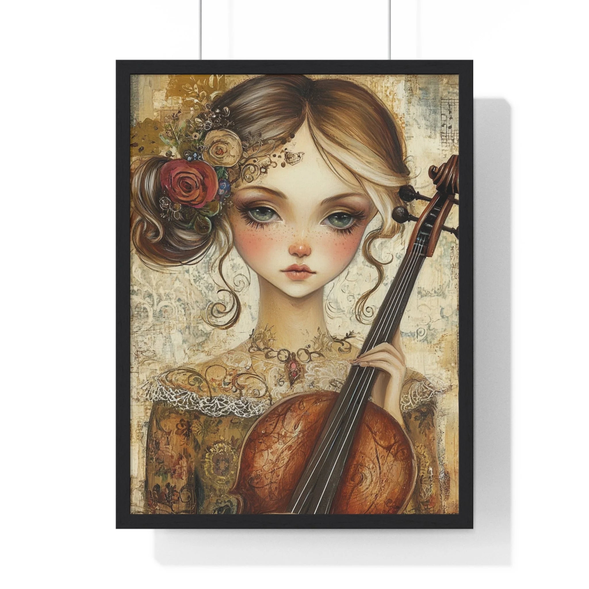 Buy The Best vintage-style cello intricate floral design By Artsulli x Color Printify - Young Girl with Violin Framed Art Print - 2025