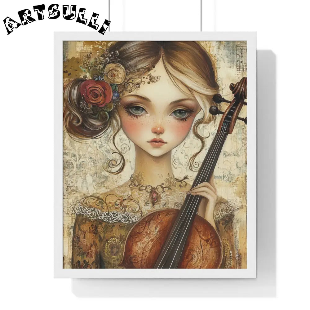 Young Girl with Violin Framed Art Print, Artsulli - Art is Long, Life is Short, Poster, Size, 16" x 20", Color, White, , , 59550144746850532148