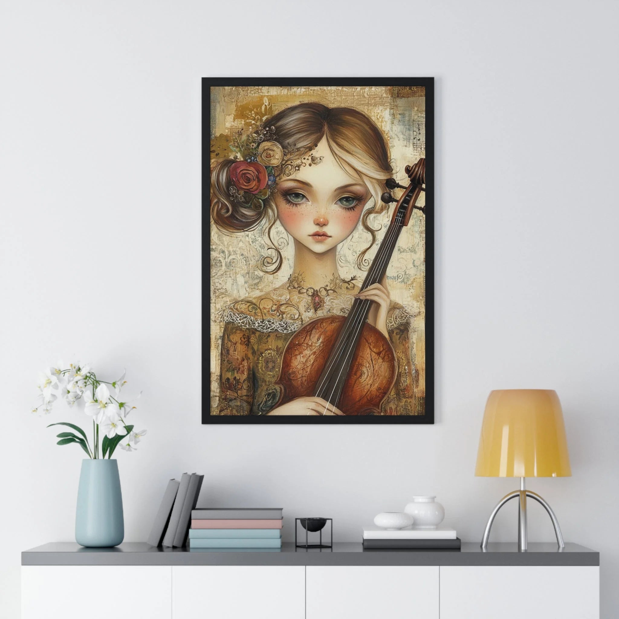 Buy The Best black framed artwork girl cello By Artsulli x Color Printify - Young Girl with Violin Framed Art Print - 2025
