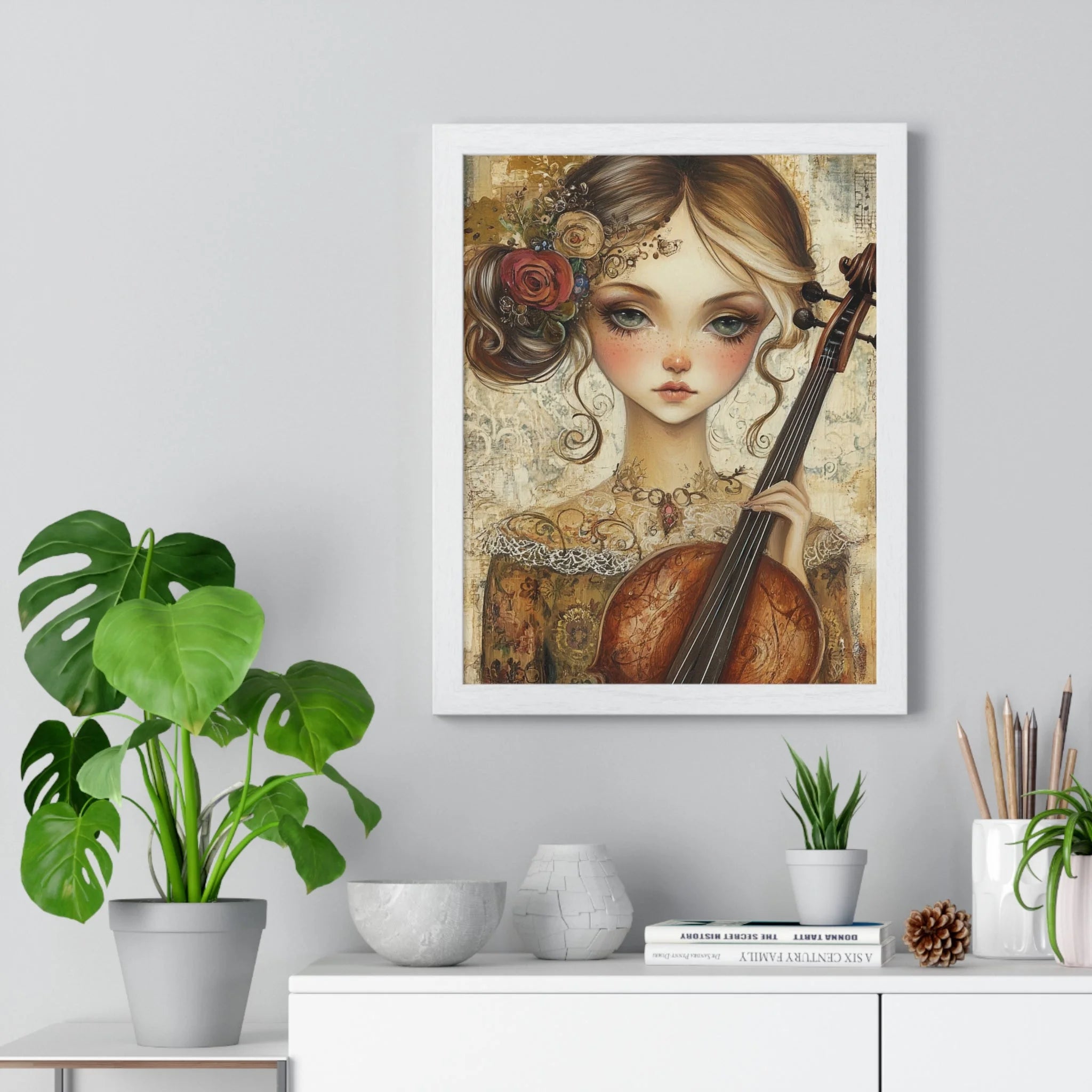Buy The Best white framed artwork girl cello By Artsulli x Color Printify - Young Girl with Violin Framed Art Print - 2025