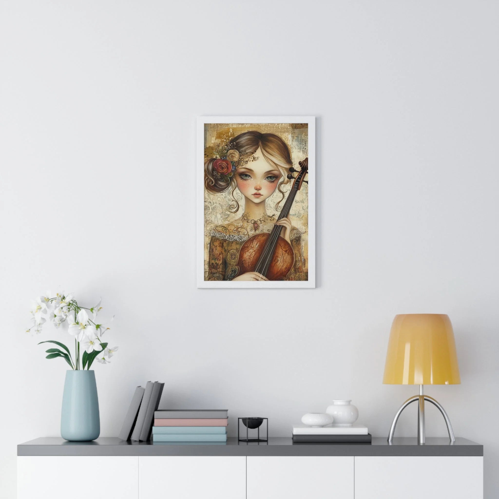 Buy The Best white framed violin portrait art By Artsulli x Color Printify - Young Girl with Violin Framed Art Print - 2025