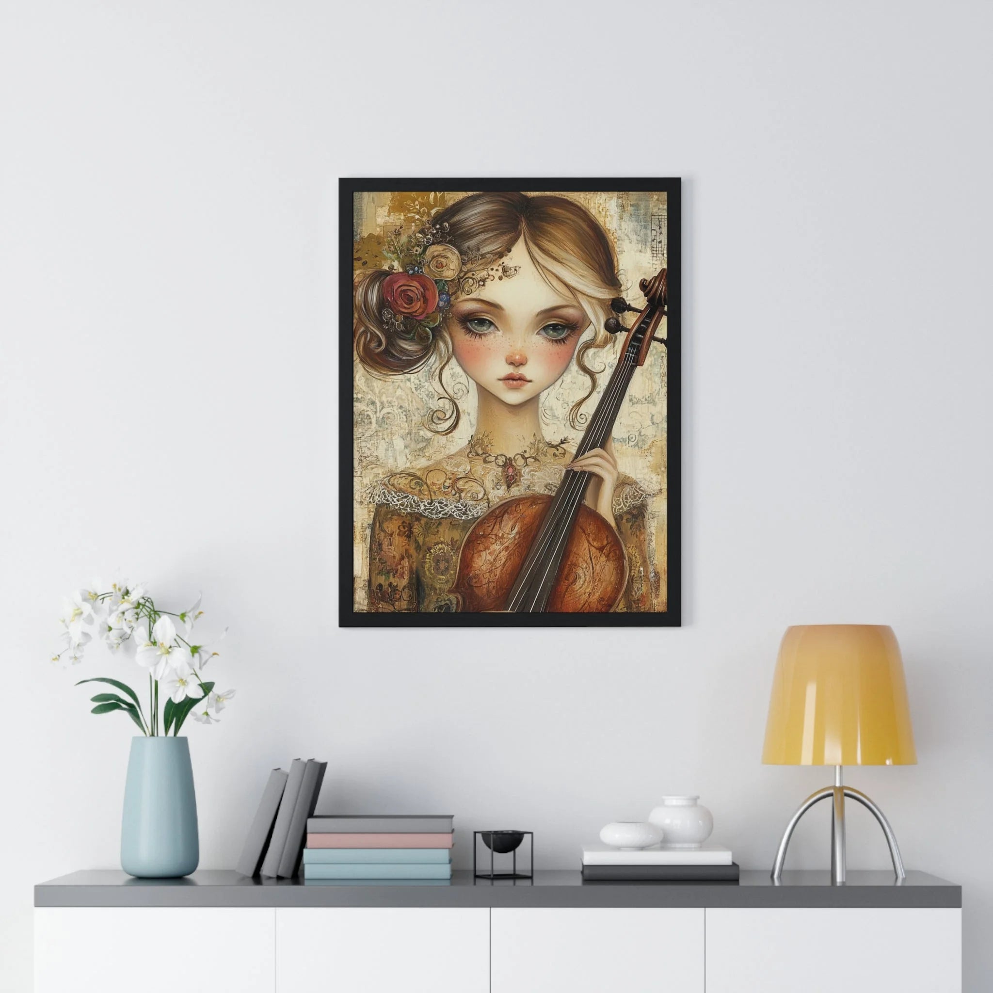 Buy The Best black framed artwork girl cello By Artsulli x Color Printify - Young Girl with Violin Framed Art Print - 2025