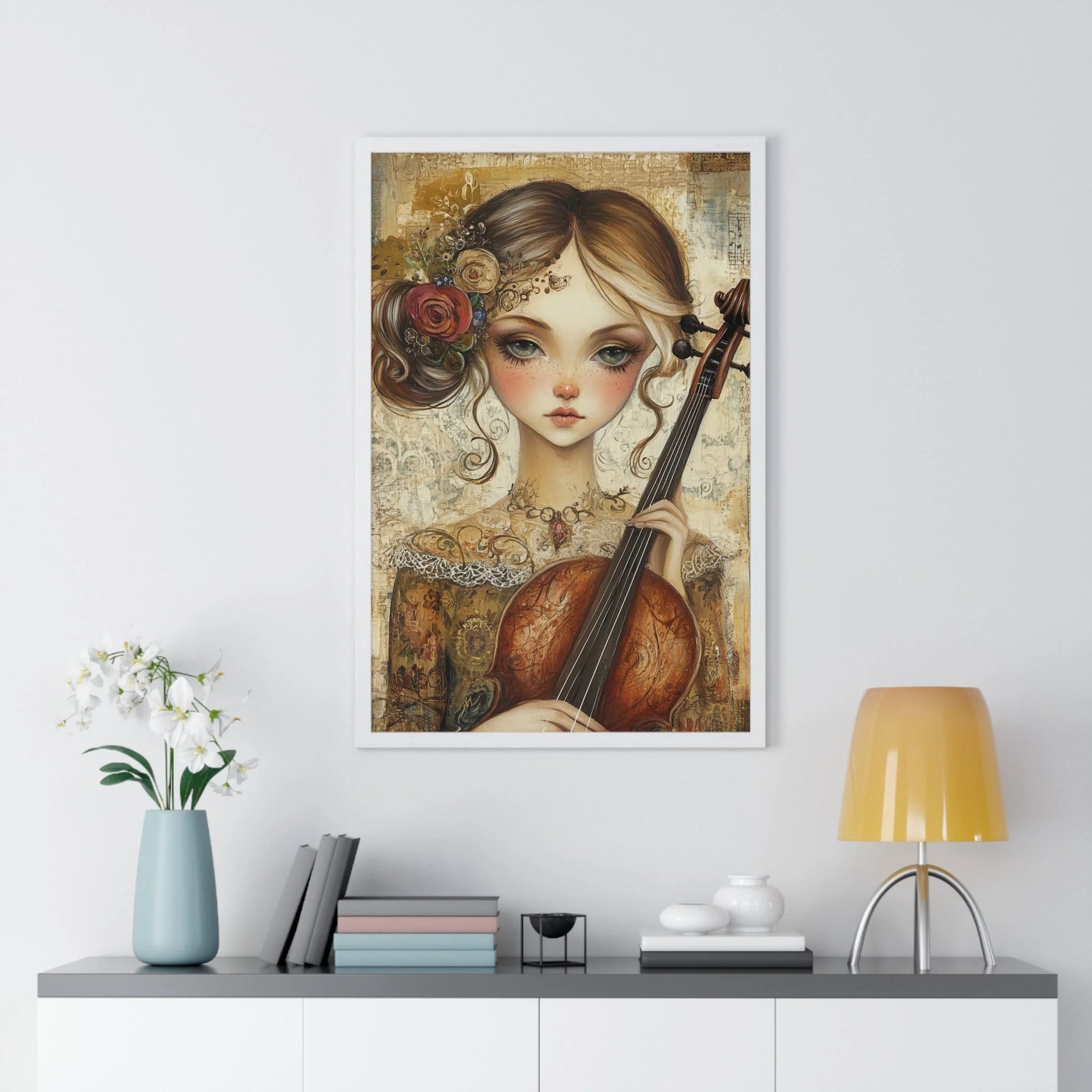 Buy The Best white framed artwork girl cello By Artsulli x Color Printify - Young Girl with Violin Framed Art Print - 2025