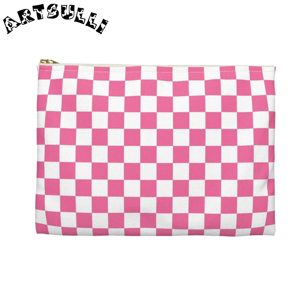 JAKKOUTTHEBXX Pink and White Checkered Flat Pouch 2025