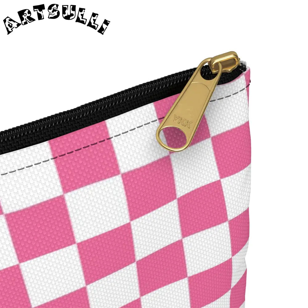 JAKKOUTTHEBXX Pink and White Checkered Flat Pouch 2025