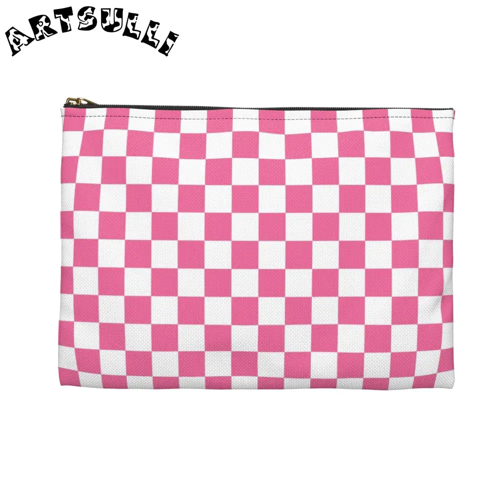 JAKKOUTTHEBXX Pink and White Checkered Flat Pouch 2025