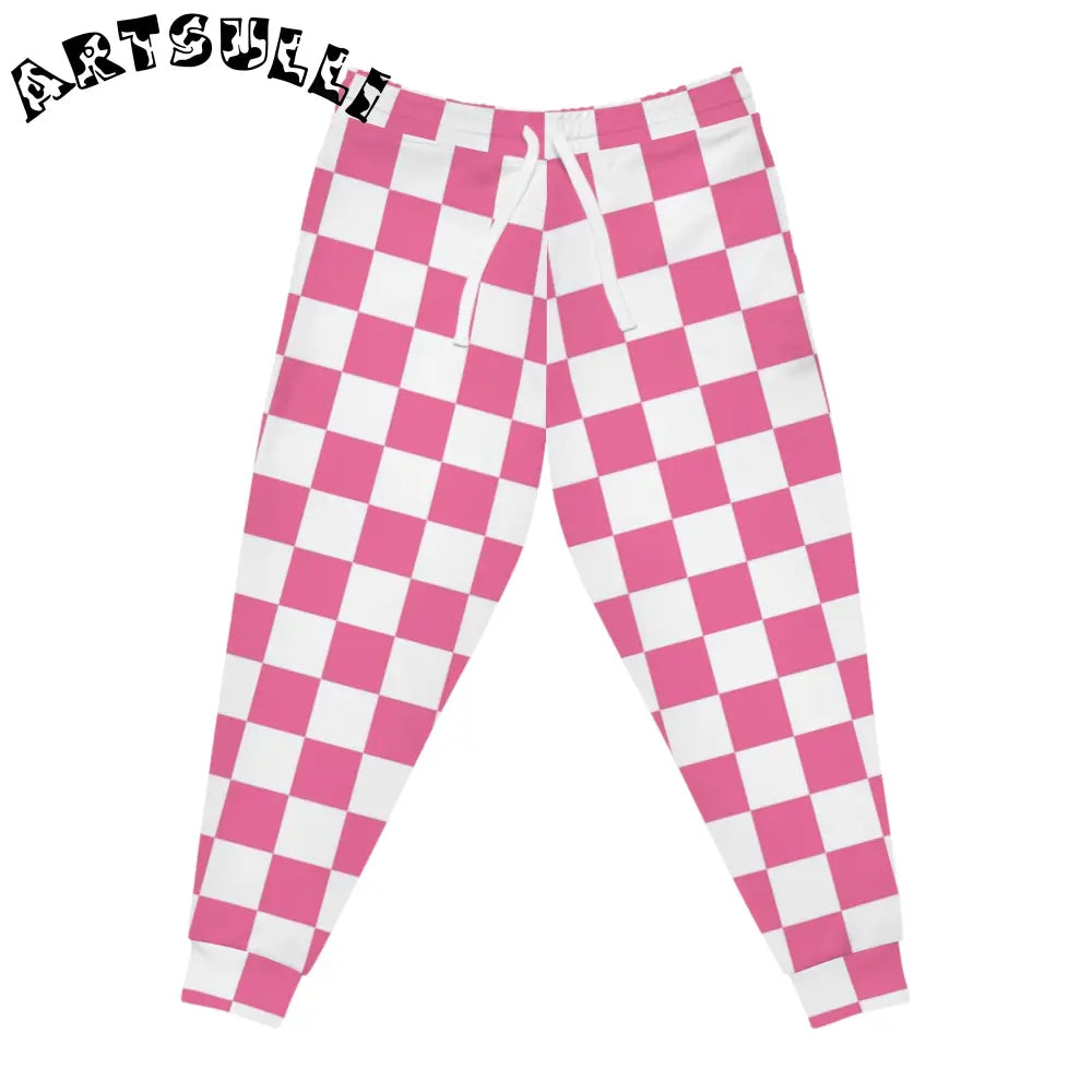 Yuyushiki Pink Check Athletic Joggers (AOP), Artsulli - Art is Long, Life is Short, All Over Prints, Size, S, Color, Seam thread color automatically matched to design, , , 10447162131256962279