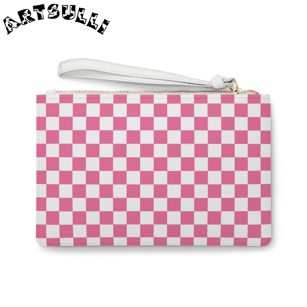 JAKKOUTTHEBXX Pink Checkered Clutch Bag with Saffiano Illustration Finish 2025