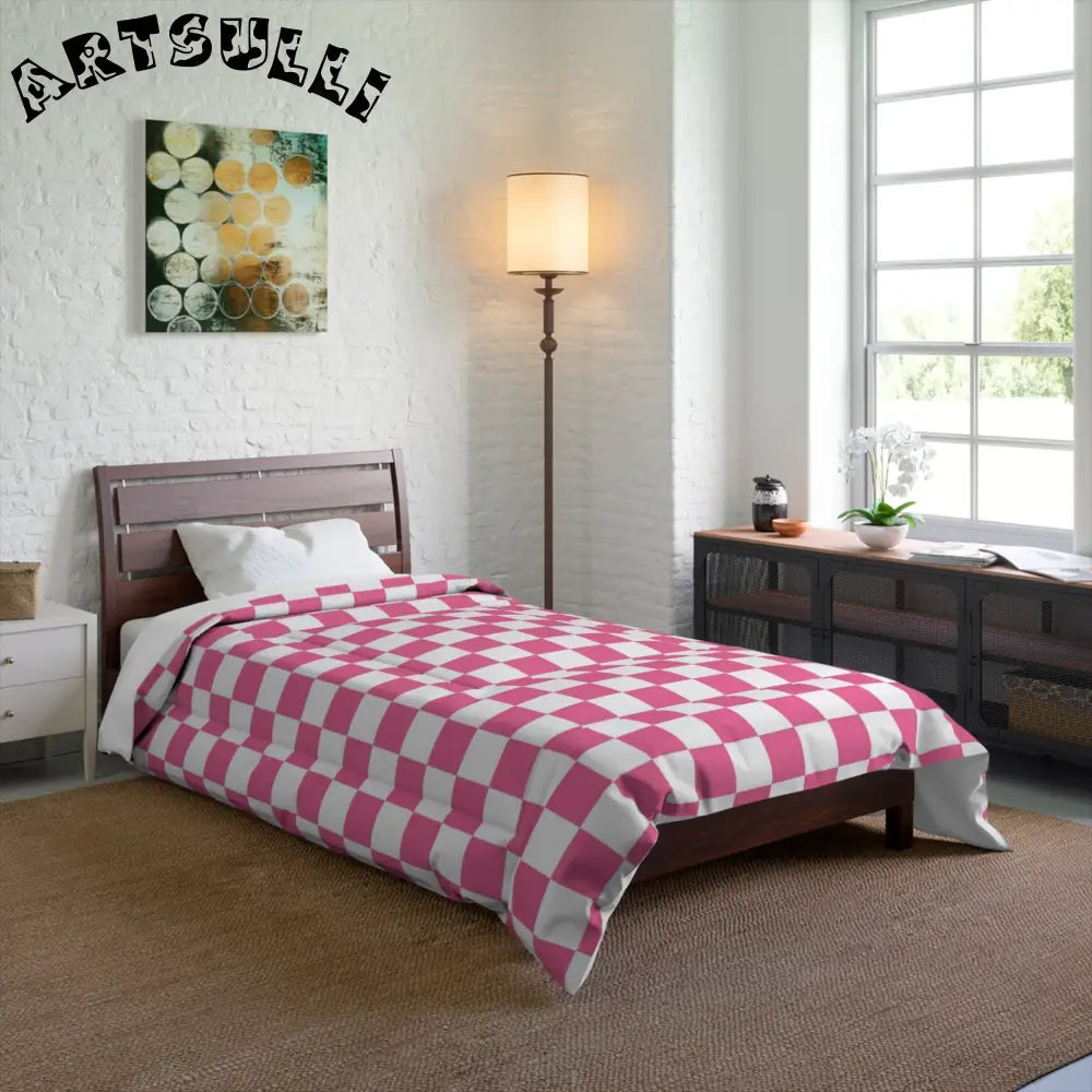JAKKOUTTHEBXX Pink and White Checkered Comforter 2025