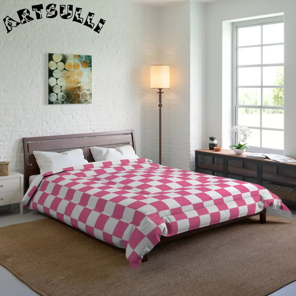 JAKKOUTTHEBXX Pink and White Checkered Comforter 2025