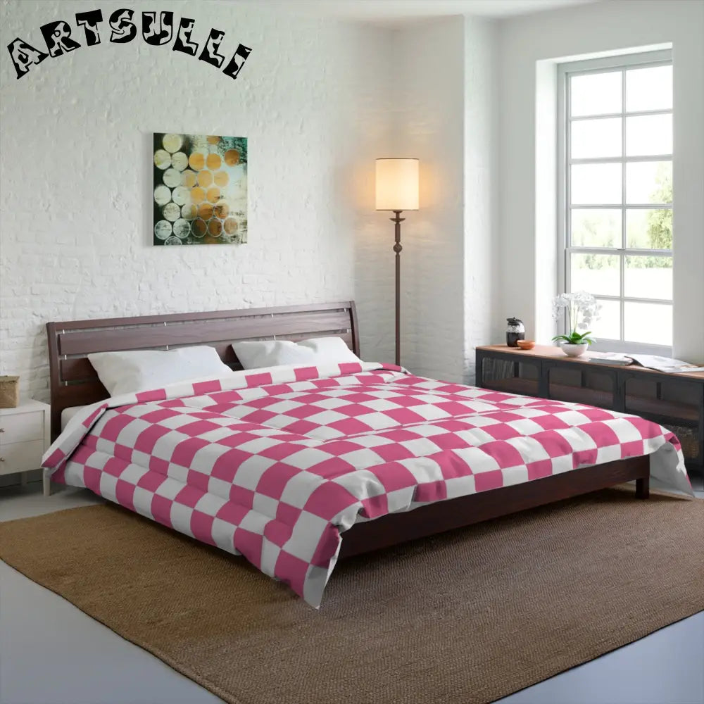 JAKKOUTTHEBXX Pink and White Checkered Comforter 2025