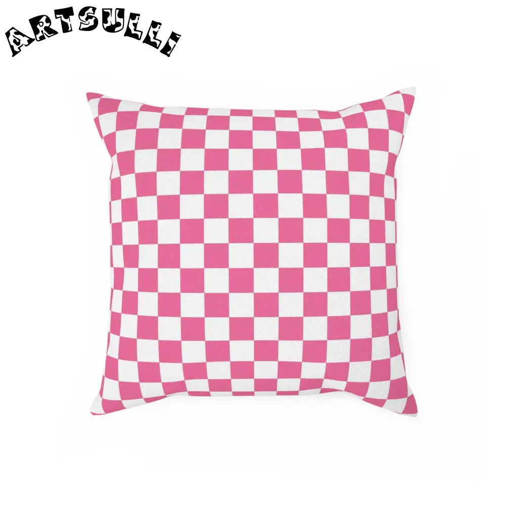 Yuyushiki Pink Check Cushion, Artsulli - Art is Long, Life is Short, Home Decor, Size, 15.7" × 15.7", , , , , 28516316311422223078