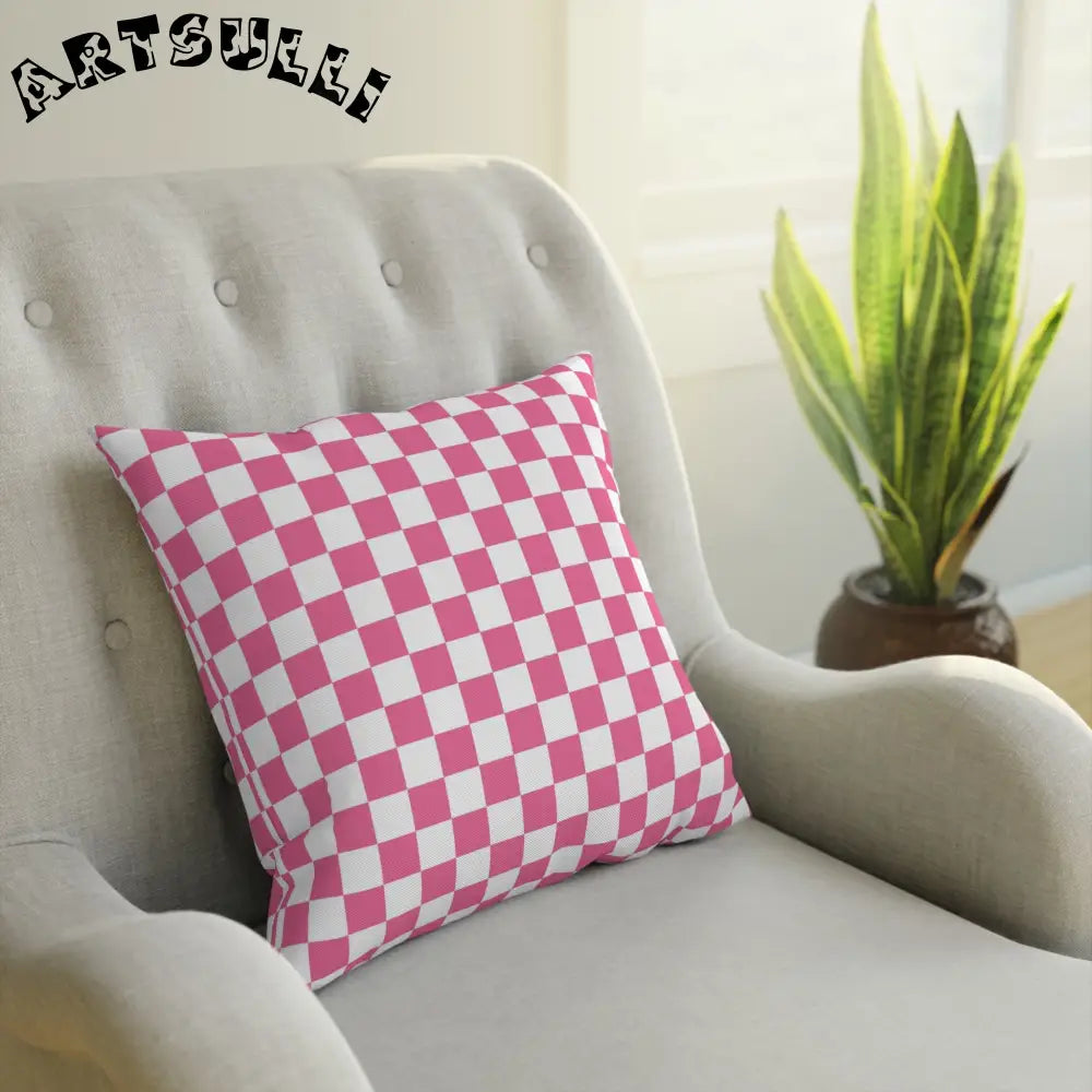 JAKKOUTTHEBXX Pink and White Checkered Throw Pillow 2025