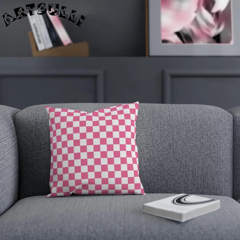 JAKKOUTTHEBXX Pink and White Checkered Throw Pillow 2025