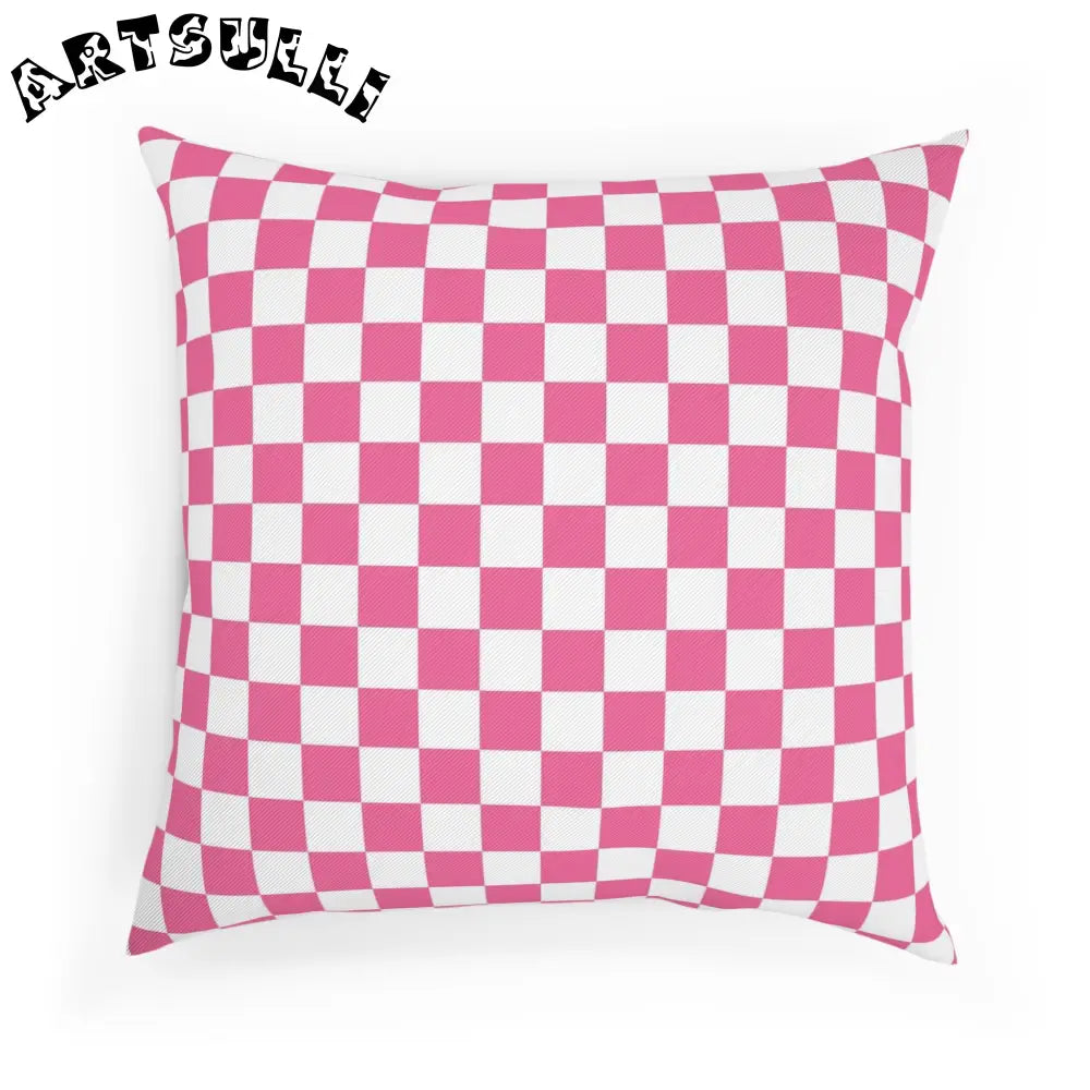 JAKKOUTTHEBXX Pink and White Checkered Throw Pillow 2025