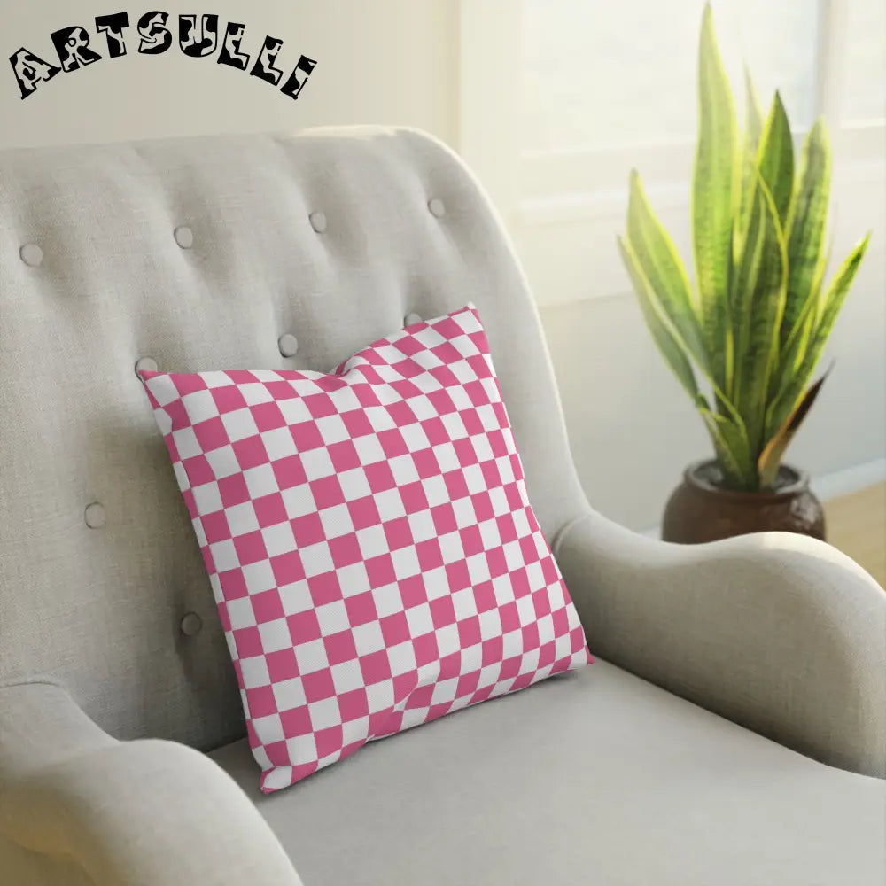 JAKKOUTTHEBXX Pink and White Checkered Throw Pillow 2025