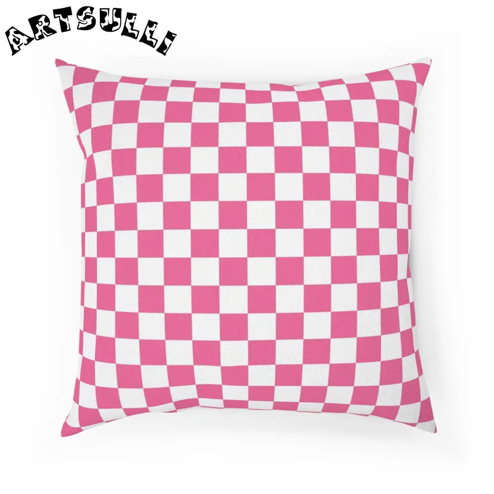 JAKKOUTTHEBXX Pink and White Checkered Throw Pillow 2025