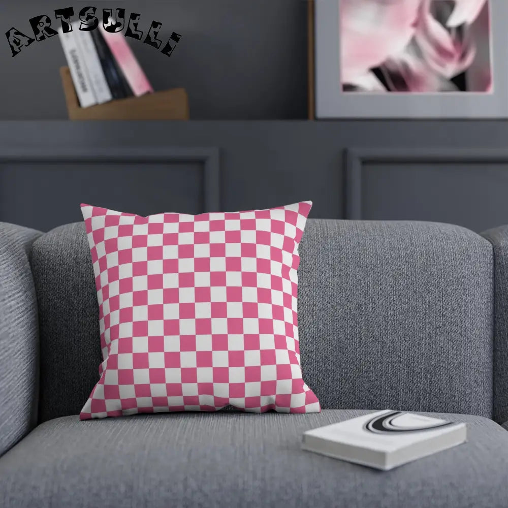JAKKOUTTHEBXX Pink and White Checkered Throw Pillow 2025