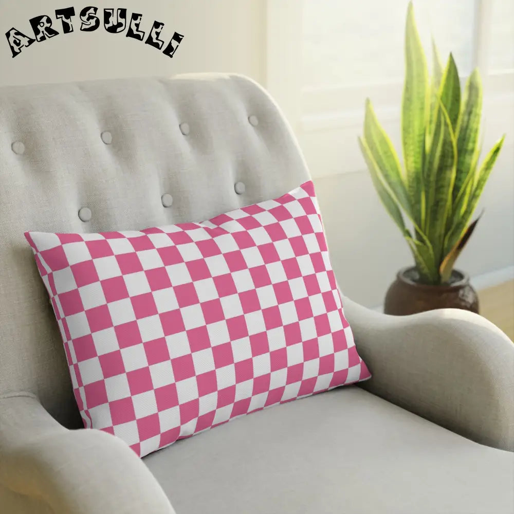JAKKOUTTHEBXX Pink and White Checkered Throw Pillow 2025