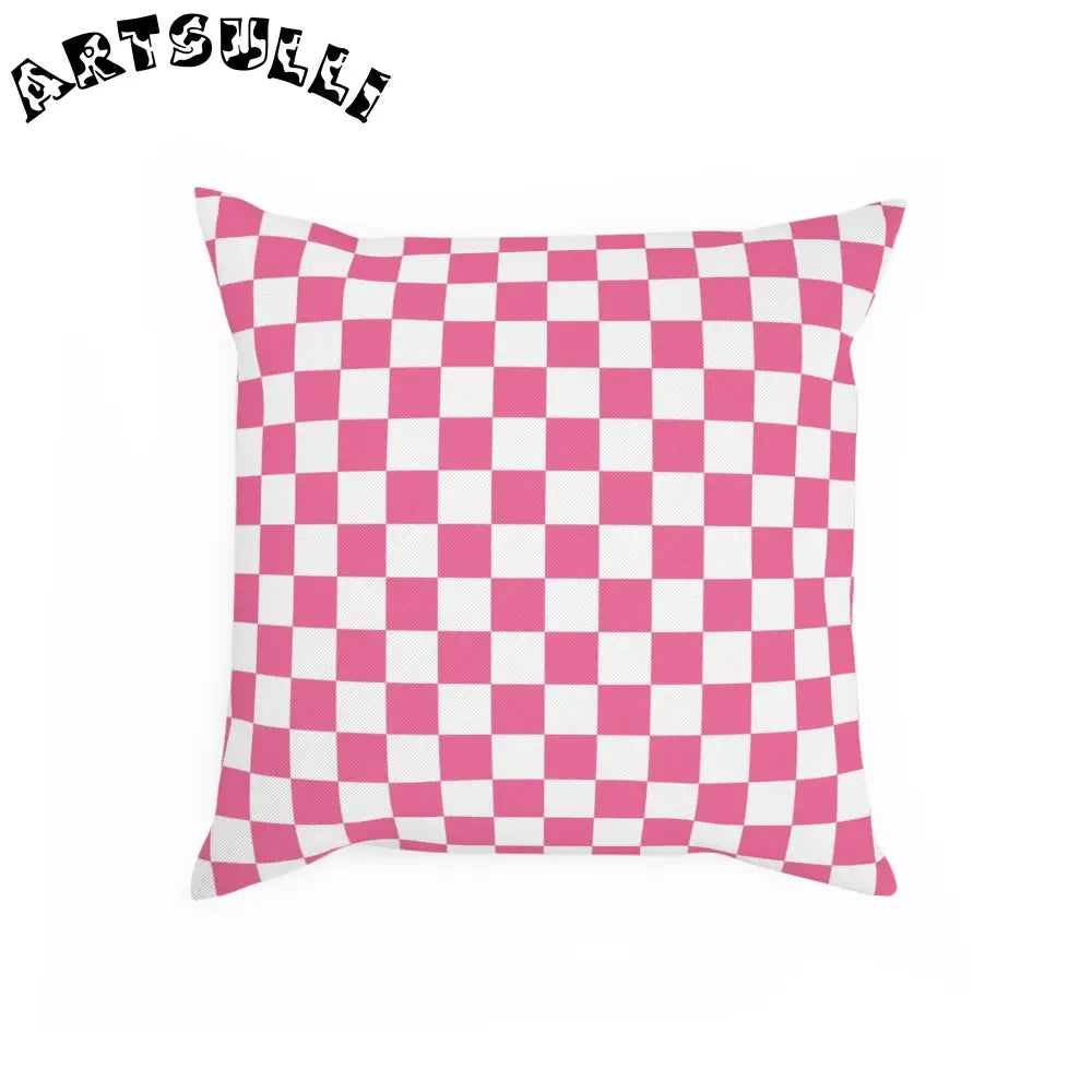 JAKKOUTTHEBXX Pink and White Checkered Throw Pillow 2025