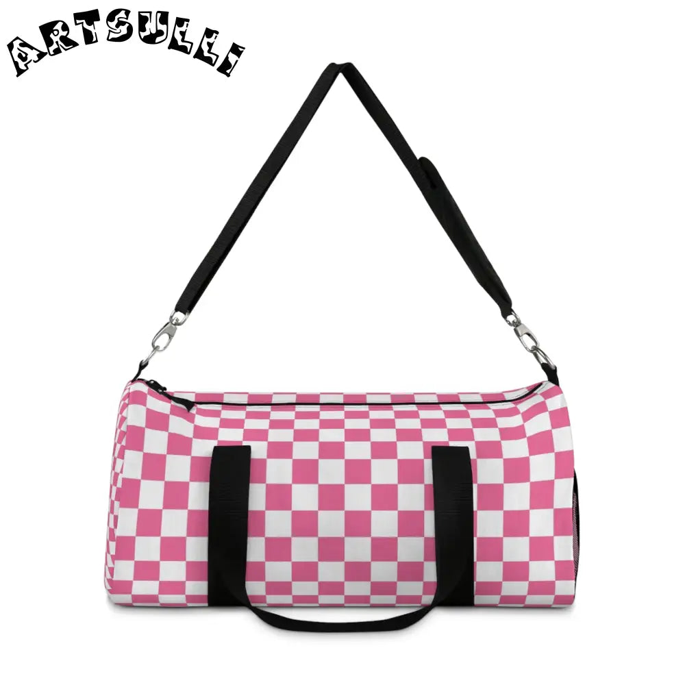 JAKKOUTTHEBXX Pink and White Checkered Duffel Bag 2025