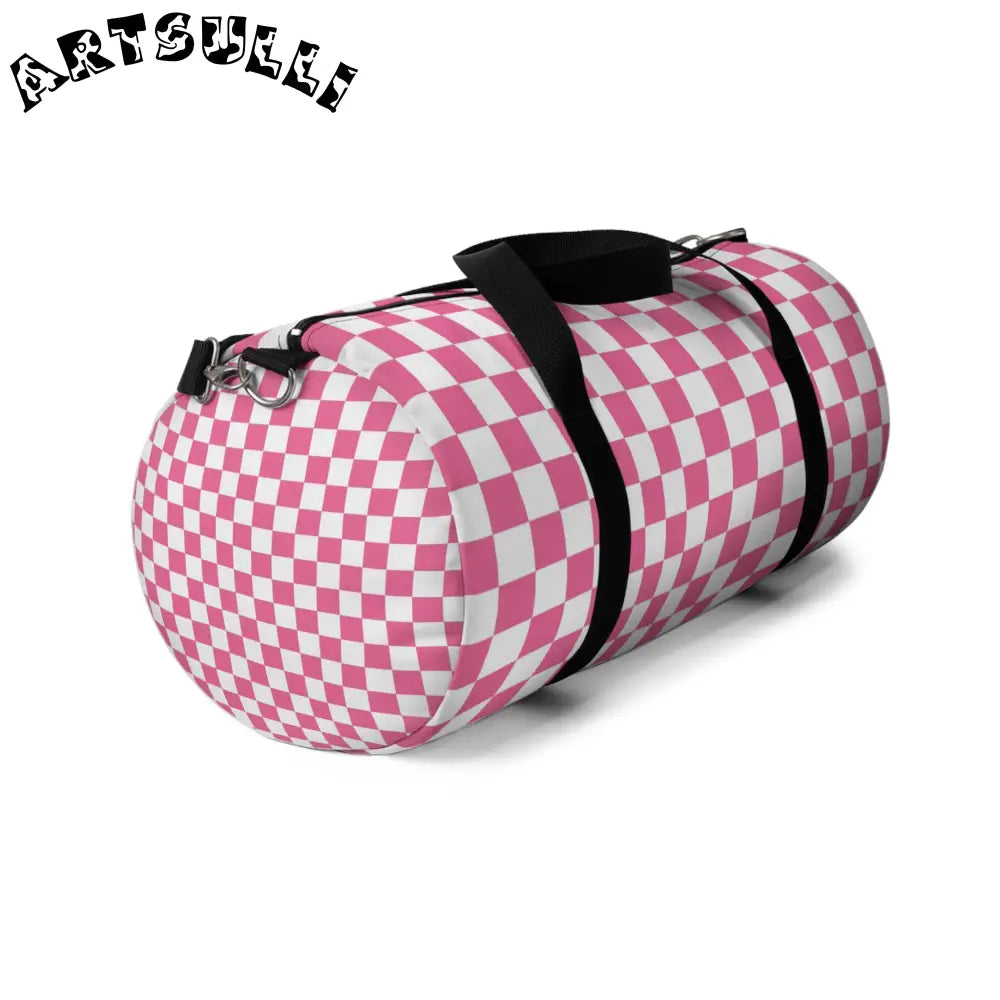 JAKKOUTTHEBXX Pink and White Checkered Duffel Bag 2025