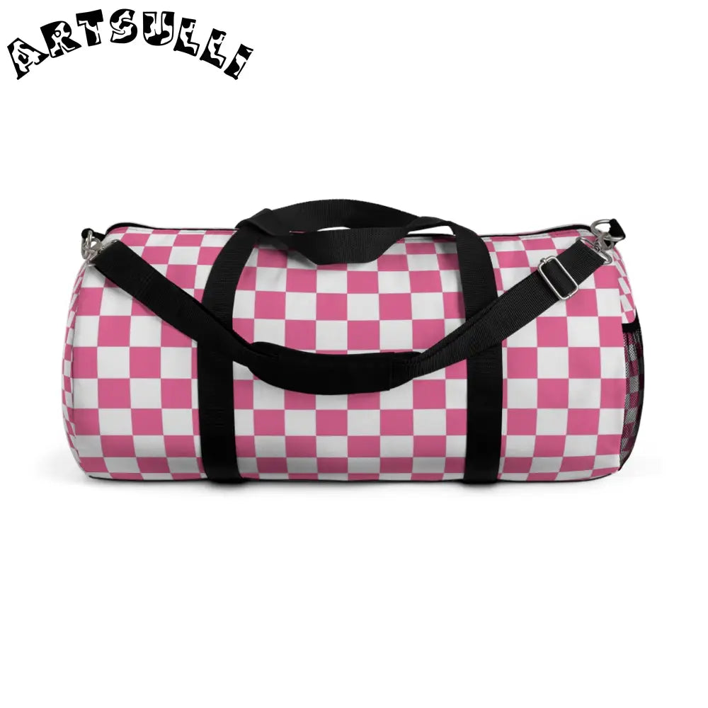 JAKKOUTTHEBXX Pink and White Checkered Duffel Bag 2025