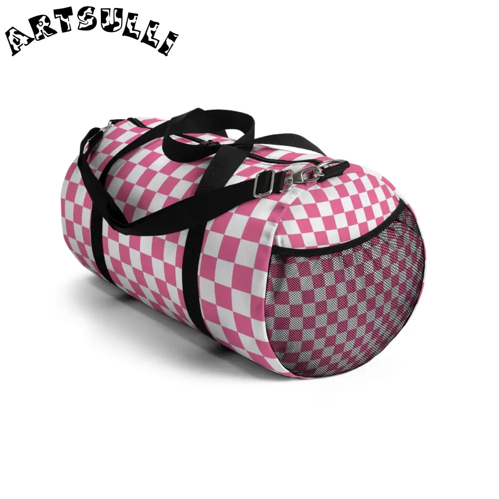 JAKKOUTTHEBXX Pink and White Checkered Duffel Bag 2025