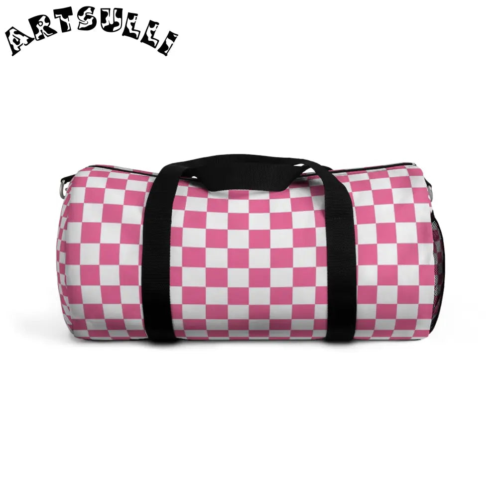JAKKOUTTHEBXX Pink and White Checkered Duffel Bag 2025