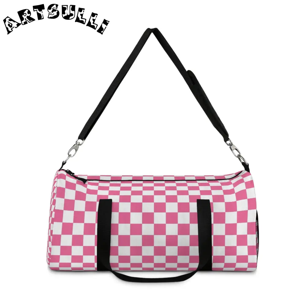 JAKKOUTTHEBXX Pink and White Checkered Duffel Bag 2025