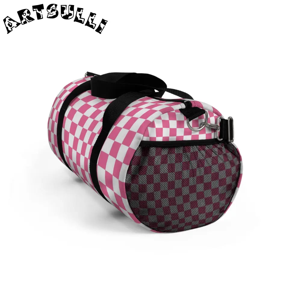 JAKKOUTTHEBXX Pink and White Checkered Duffel Bag 2025