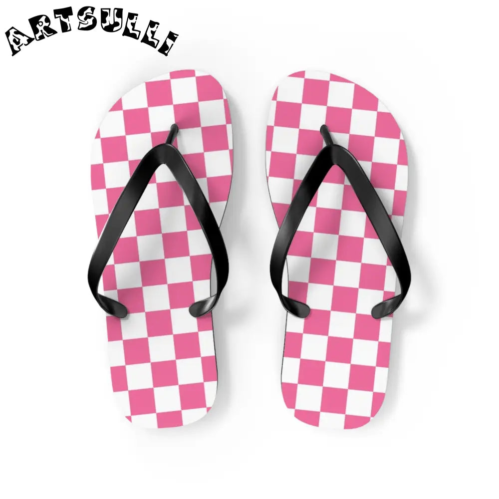 JAKKOUTTHEBXX Pink and White Checkered Flip Flops 2025