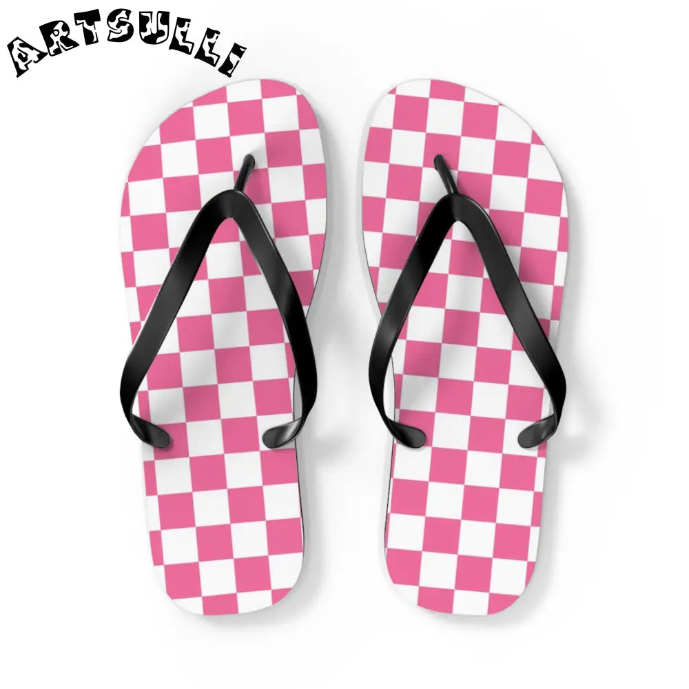 JAKKOUTTHEBXX Pink and White Checkered Flip Flops 2025