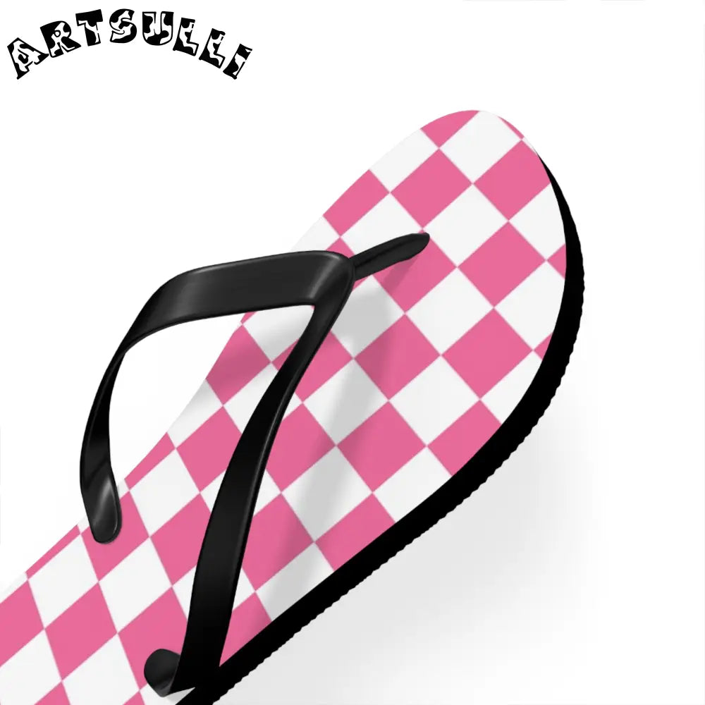 JAKKOUTTHEBXX Pink and White Checkered Flip Flops 2025