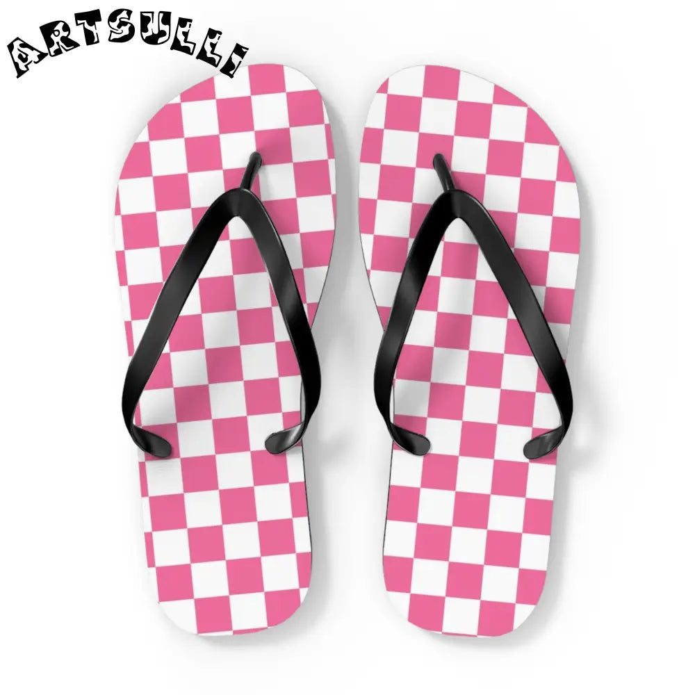 JAKKOUTTHEBXX Pink and White Checkered Flip Flops 2025